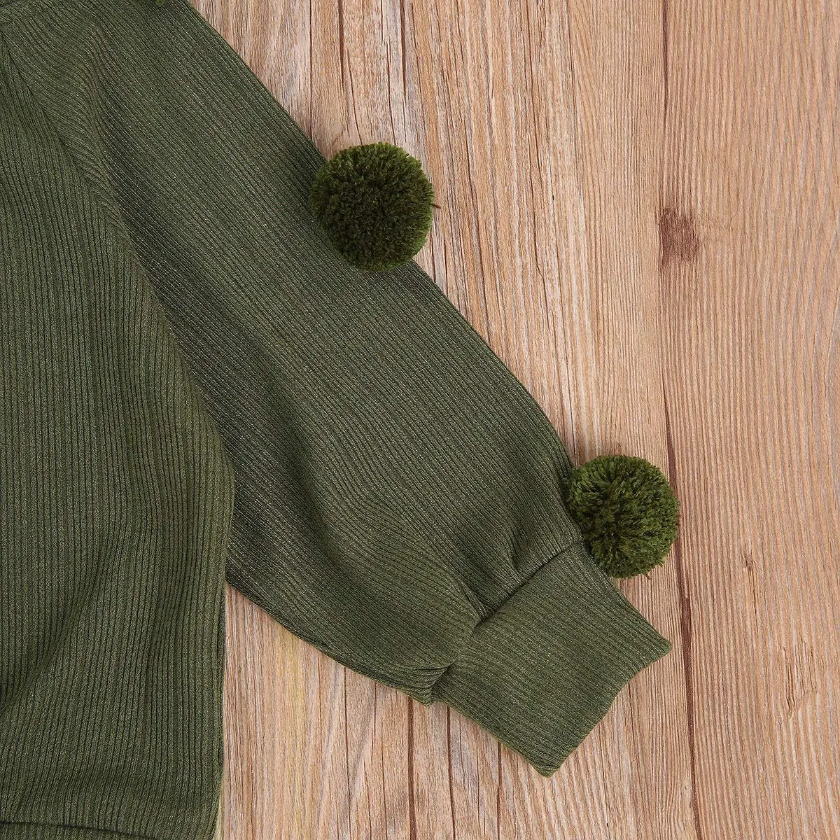 RSRZRCJ Kids Toddler Baby Girl Fall Winter Outfit Long Sleeve Pompom Knitted Shirt Sweater Top Button Skirt 2PCS Set (Army Green, 4-5 Years) | Cozy & Stylish - view 5