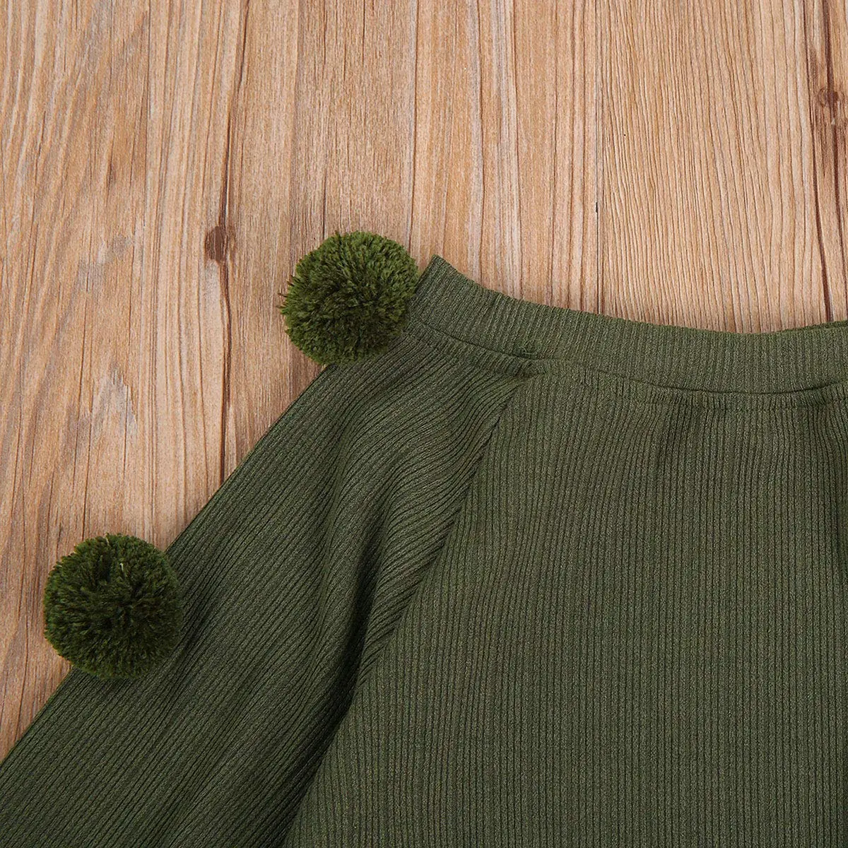 RSRZRCJ Kids Toddler Baby Girl Fall Winter Outfit Long Sleeve Pompom Knitted Shirt Sweater Top Button Skirt 2PCS Set (Army Green, 4-5 Years) | Cozy & Stylish - view 4