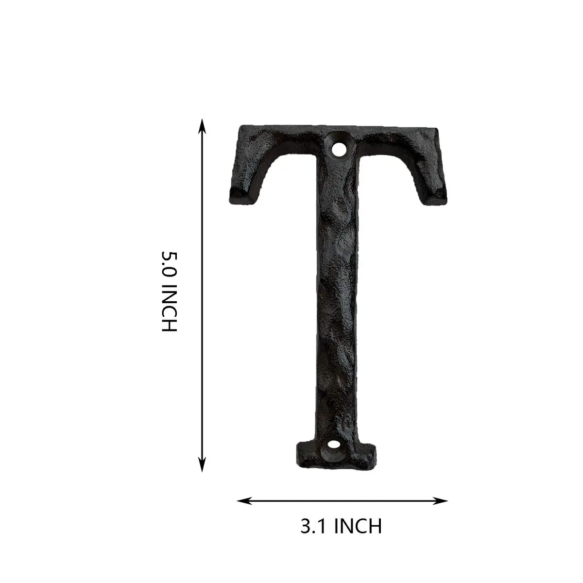 YICC Cast Iron House Letter T - 5 Inch High | Rustic Hammered Finish, Easy Mount - view 2