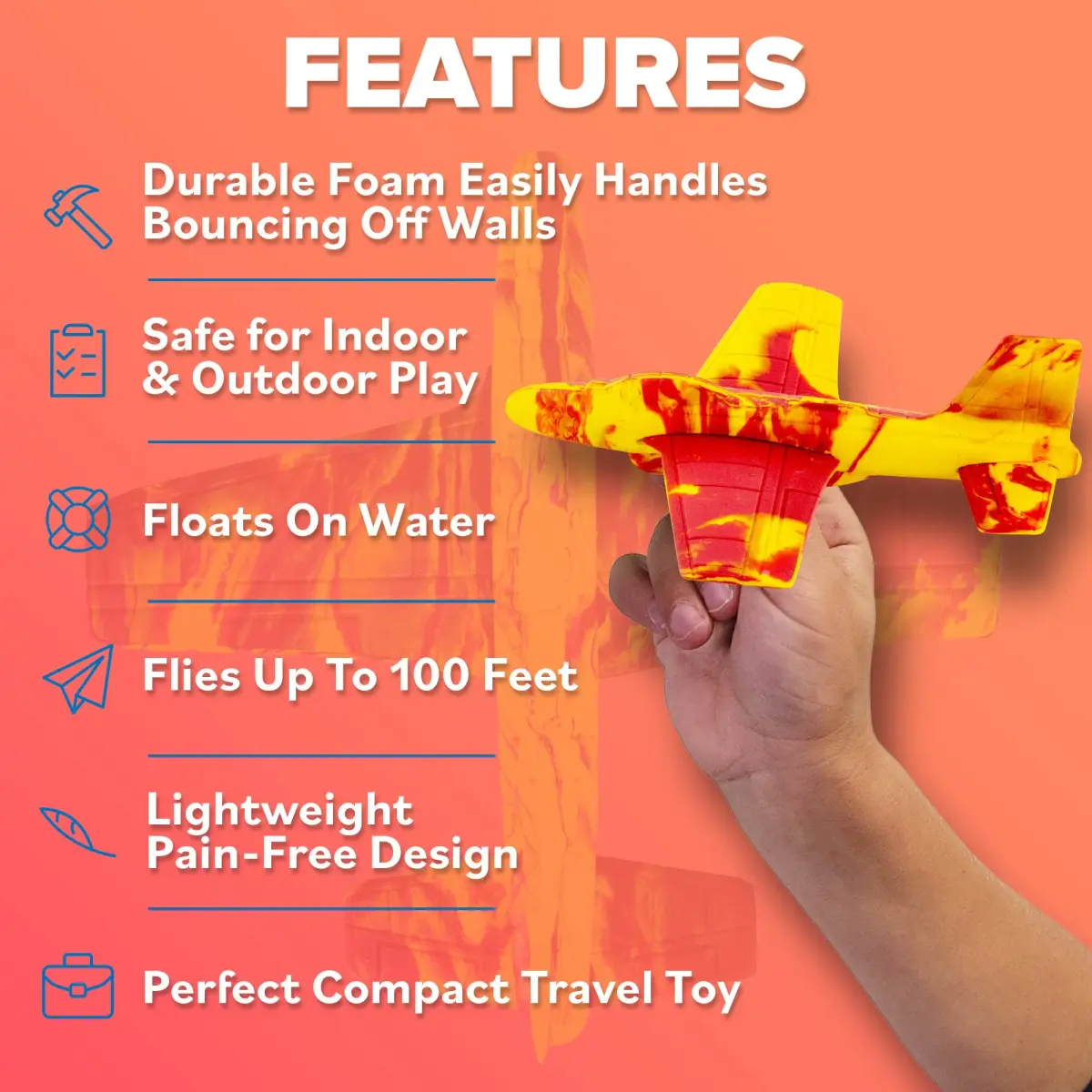 Refresh Sports EVA Foam Glider Plane Orange | Safe & Durable Outdoor Toy for Kids Ages 3-12+ - view 4