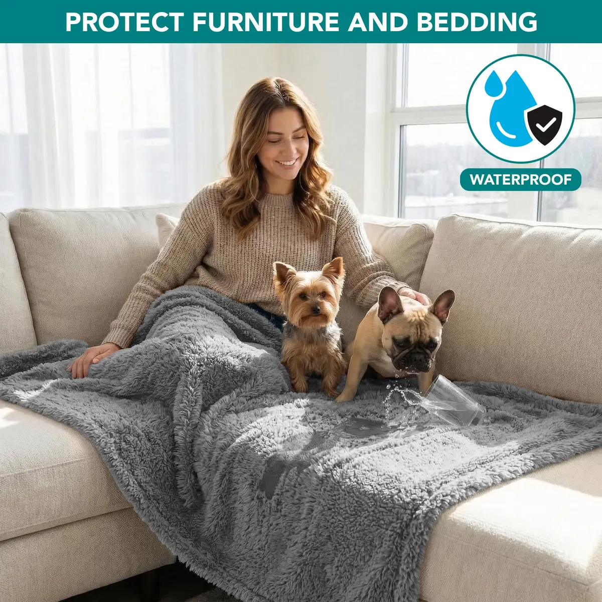 PetAmi Sherpa Waterproof Dog Blanket Medium 74cm (29in) x 102cm (40in) | Protects Furniture from Pet Messes - view 2