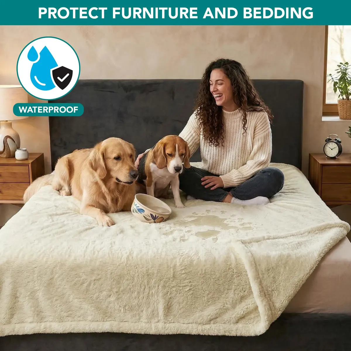 PetAmi Fluffy Sherpa Waterproof Dog Blanket 102x152 cm (40x60 inches) | Protects Furniture from Pet Messes - view 2