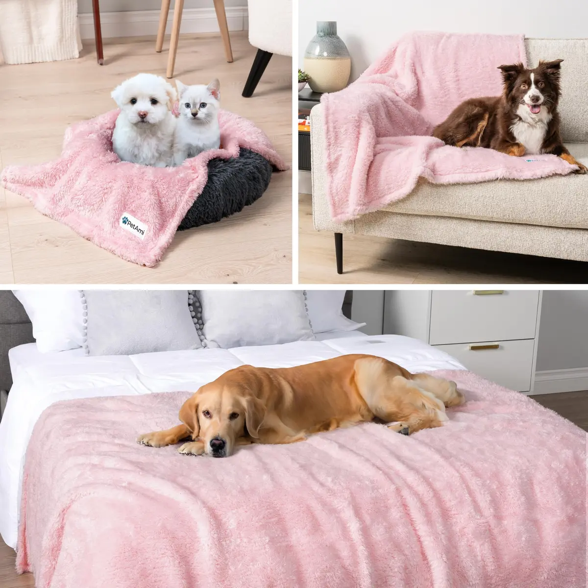 PetAmi Fluffy Sherpa Waterproof Dog Blanket Large 40x60 inches (101.6x152.4 cm) Pink | Protects Furniture from Pet Messes - view 6