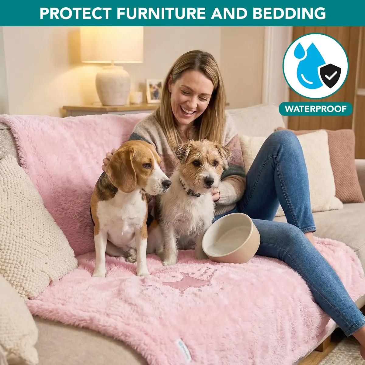 PetAmi Fluffy Sherpa Waterproof Dog Blanket Large 40x60 inches (101.6x152.4 cm) Pink | Protects Furniture from Pet Messes - view 2