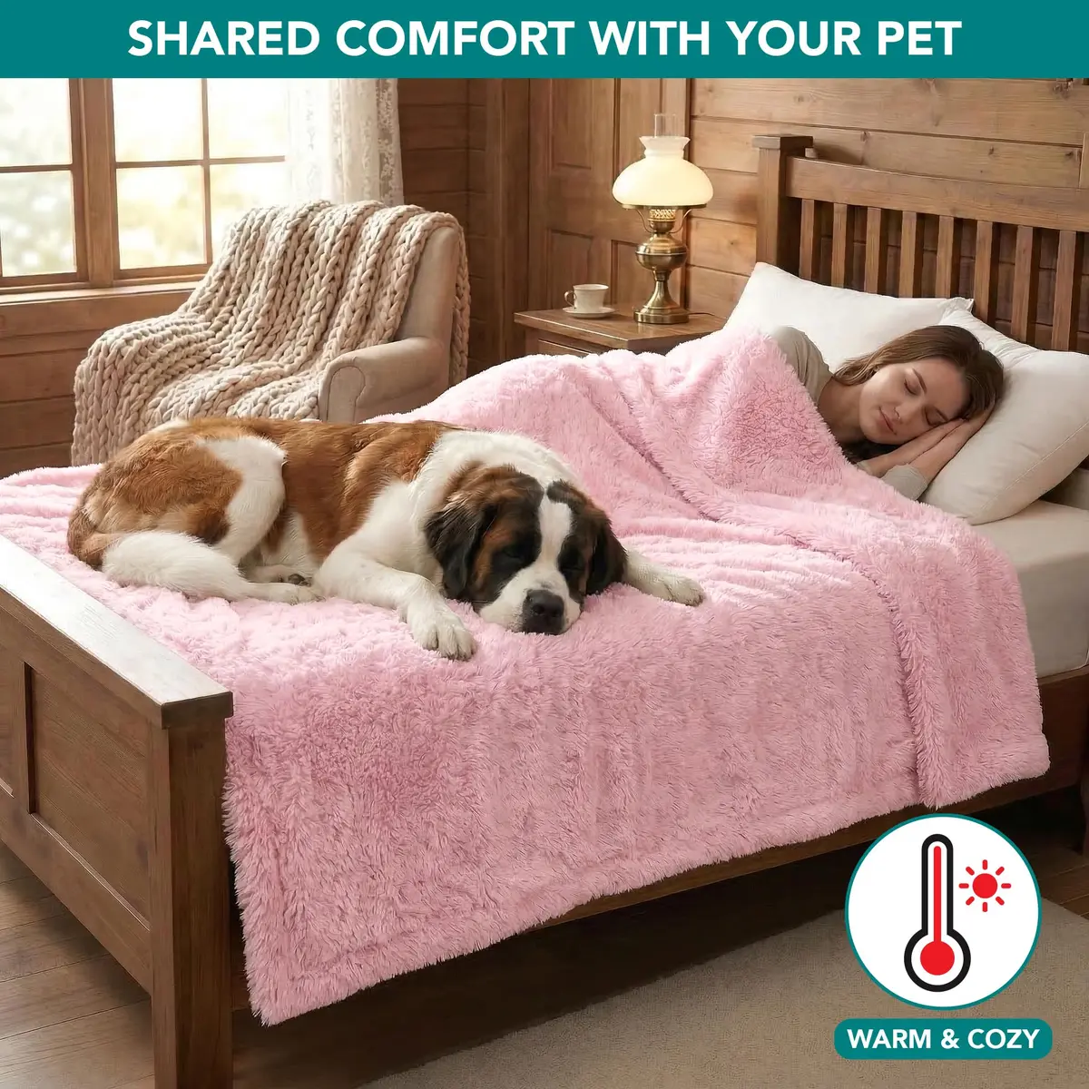 PetAmi Fluffy Sherpa Waterproof Dog Blanket Large 40x60 inches (101.6x152.4 cm) Pink | Protects Furniture from Pet Messes - view 4