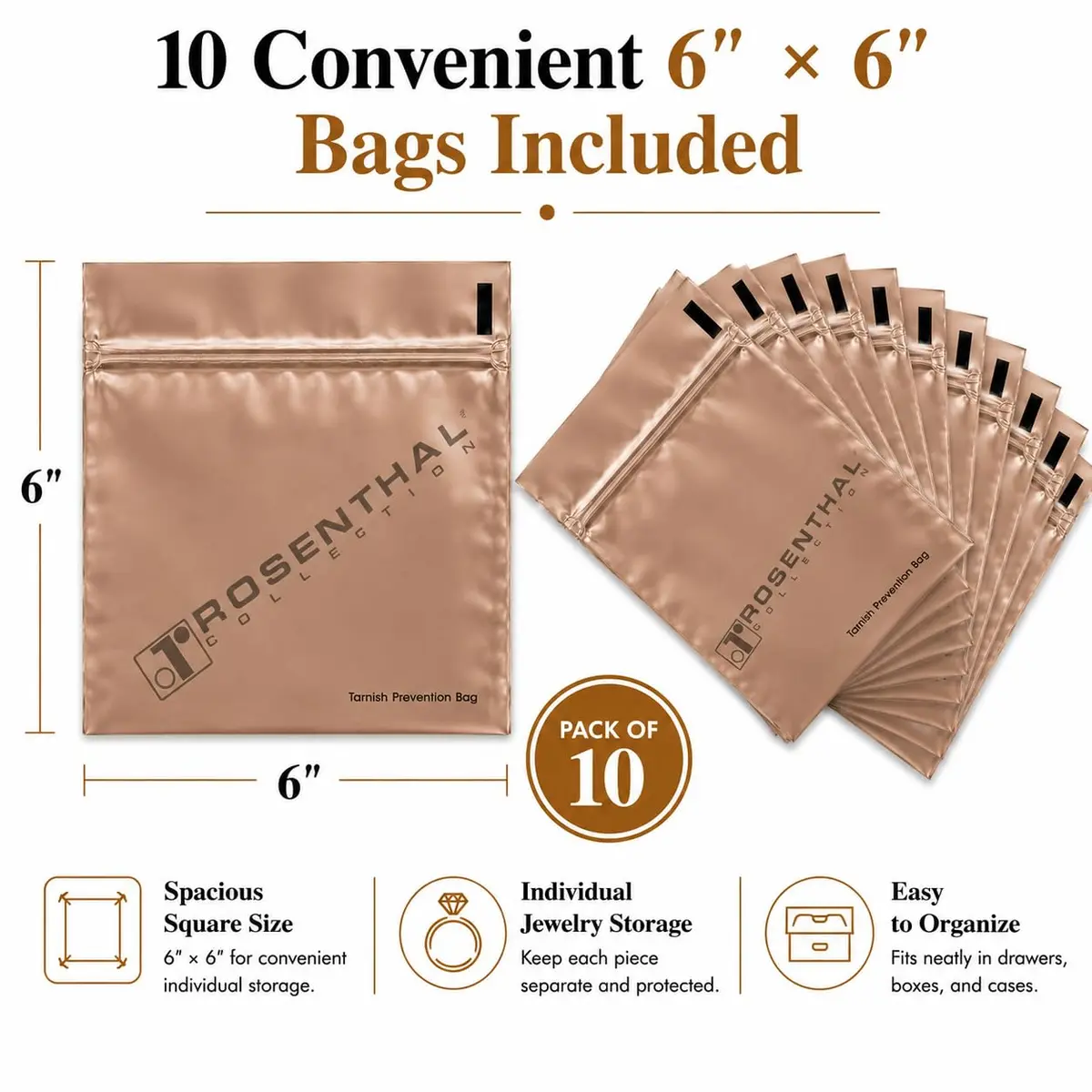 Rosenthal Collection Anti Tarnish Prevention Bags 6" x 6" (10-Pack) | Protects Silver for 3 Years - view 2