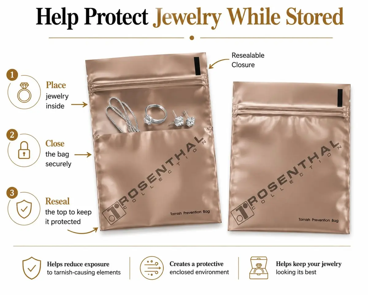 Rosenthal Collection Anti Tarnish Jewelry Bags 4" x 4" (10-Pack) | Protects Silver from Tarnish for 3 Years - view 5