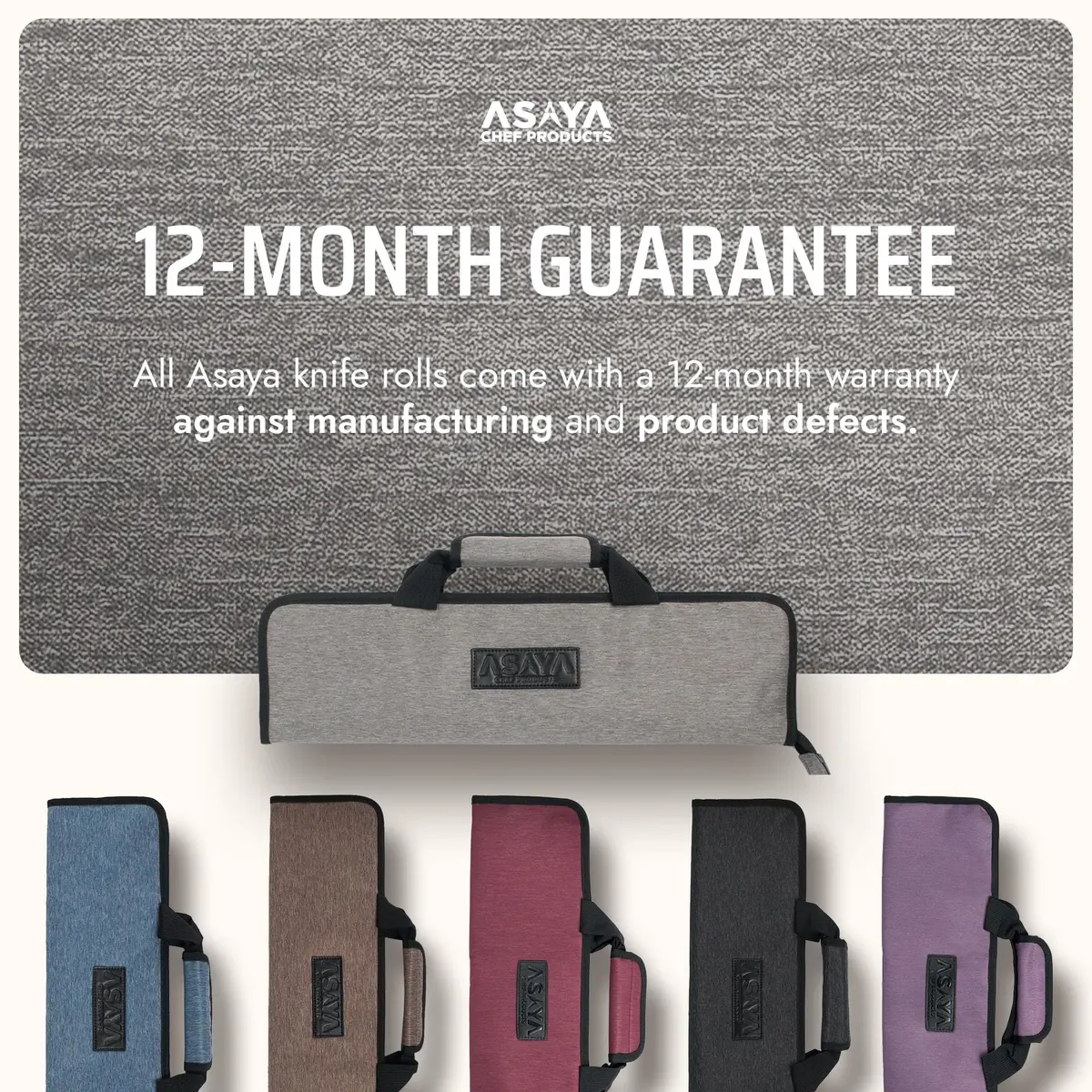 Asaya Chef Knife Roll Bag - 12-Pocket Travel Case for Kitchen Knives, Lightweight Stain-Resistant Nylon, Grey - view 6