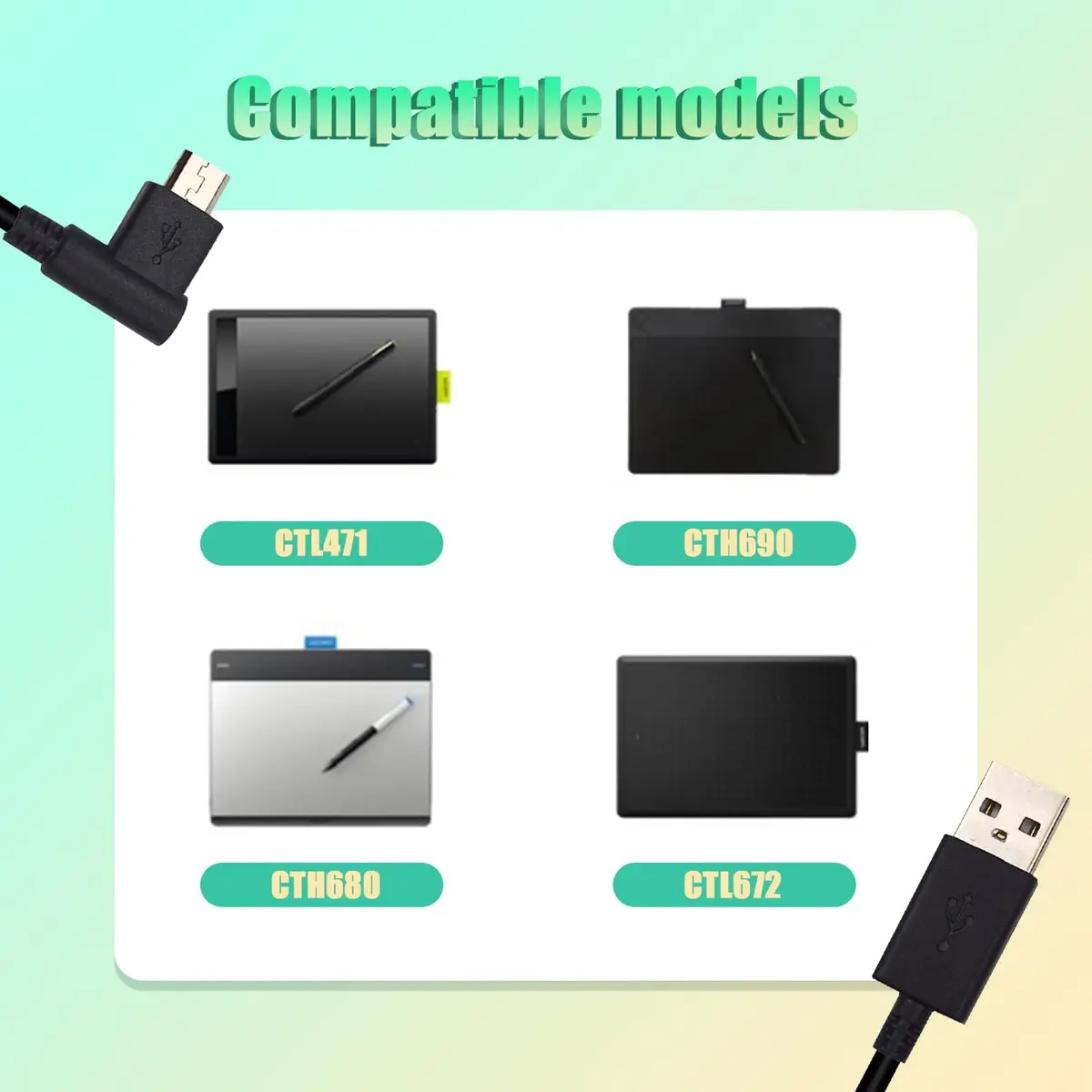 Adhiper Micro USB Charging Cable Replacement Data Sync Power Cord for Wacom Intuos Tablet, 4.9ft | Compatible with Wacom-Intuos & Bamboo - view 2