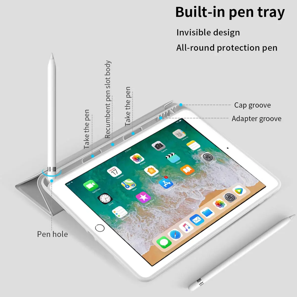 aoub iPad 9.7 inch 6th/5th Gen Case Gray White | Auto Sleep/Wake, Thin & Lightweight - view 4