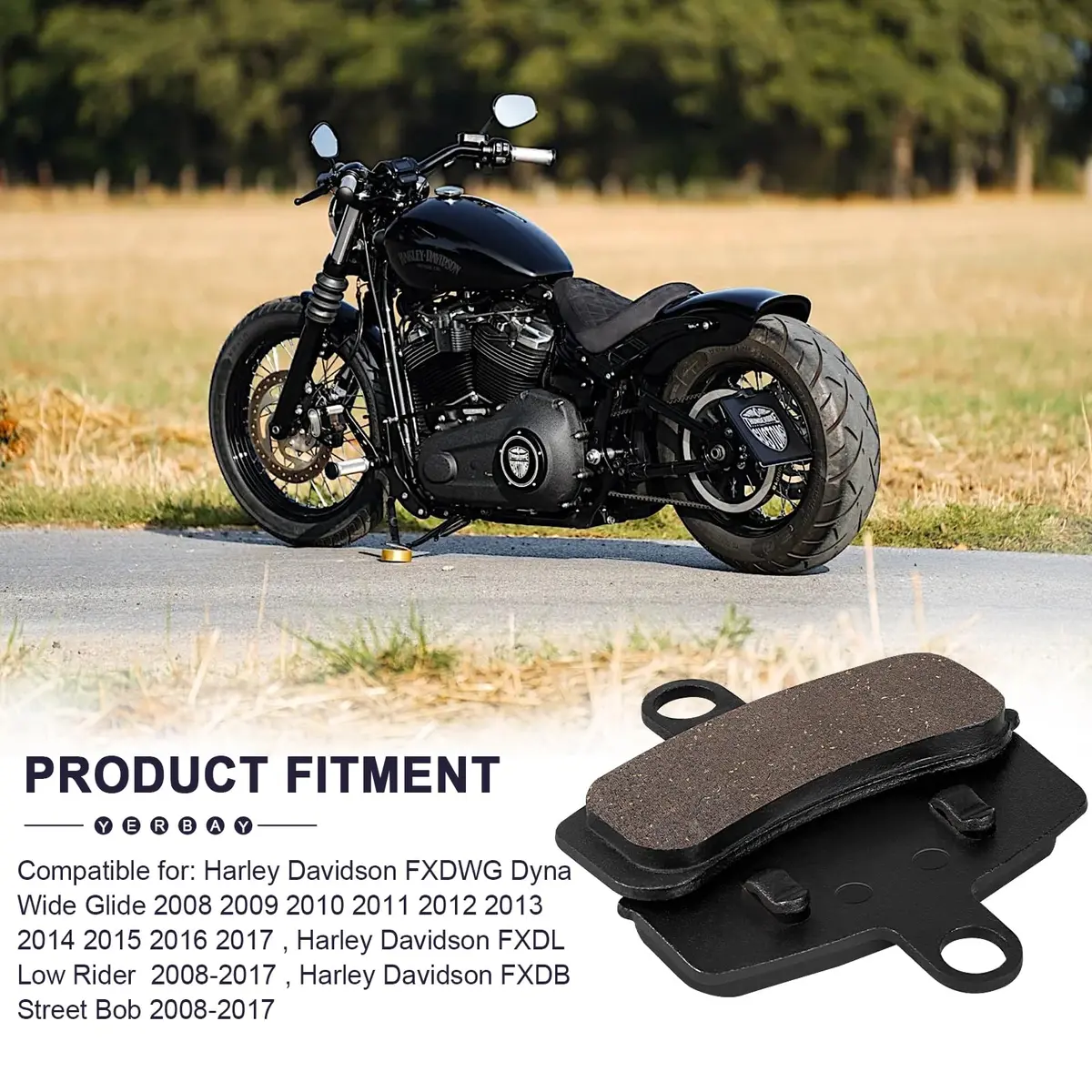 Yerbay Motorcycle Brake Pads for Harley Davidson FXDWG | Front & Rear, Semi-metallic, 90.6mm x 62.1mm - view 5