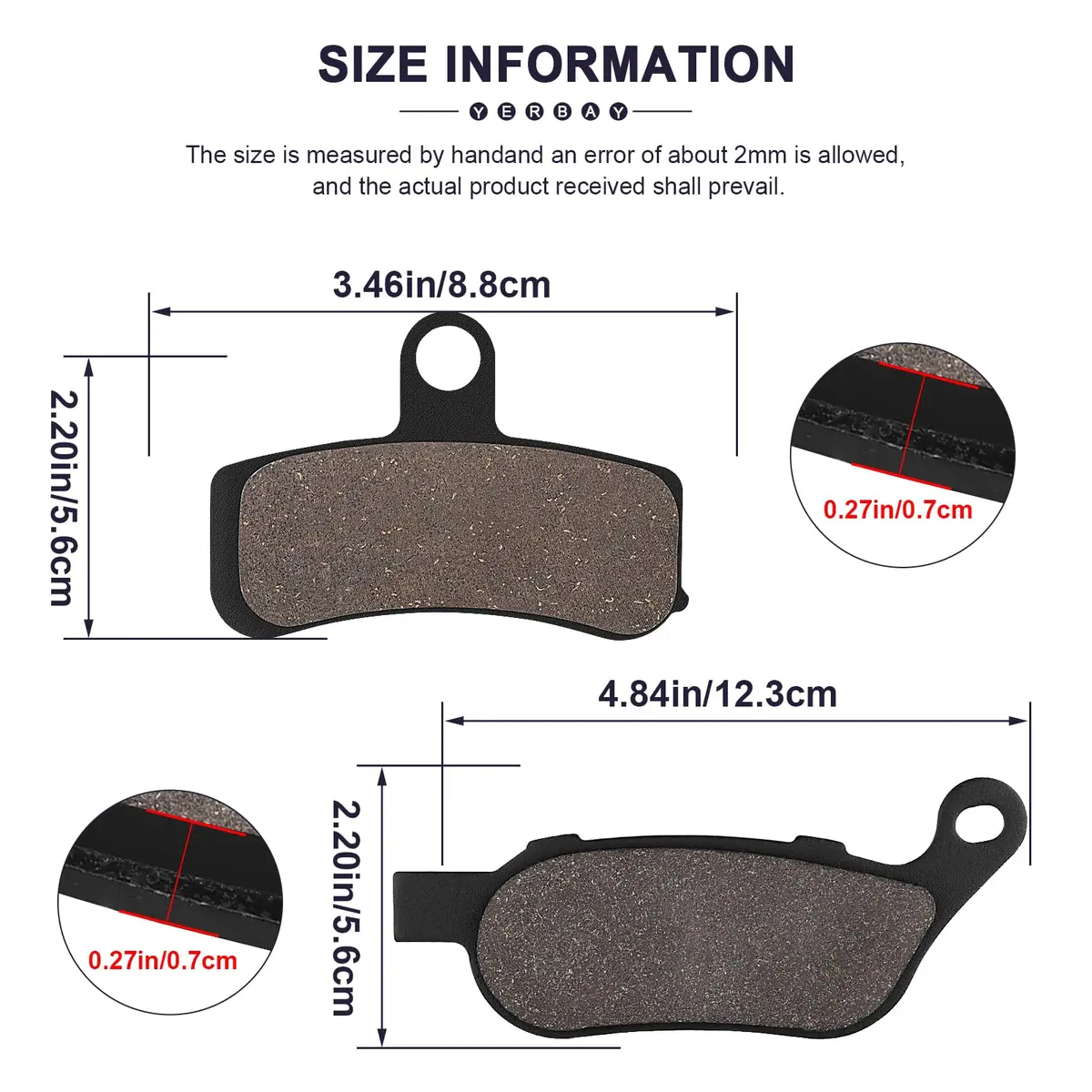 Yerbay Motorcycle Brake Pads for Harley Davidson FXDWG | Front & Rear, Semi-metallic, 90.6mm x 62.1mm - view 3