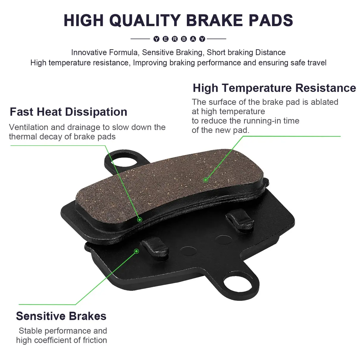 Yerbay Motorcycle Brake Pads for Harley Davidson FXDWG | Front & Rear, Semi-metallic, 90.6mm x 62.1mm - view 4