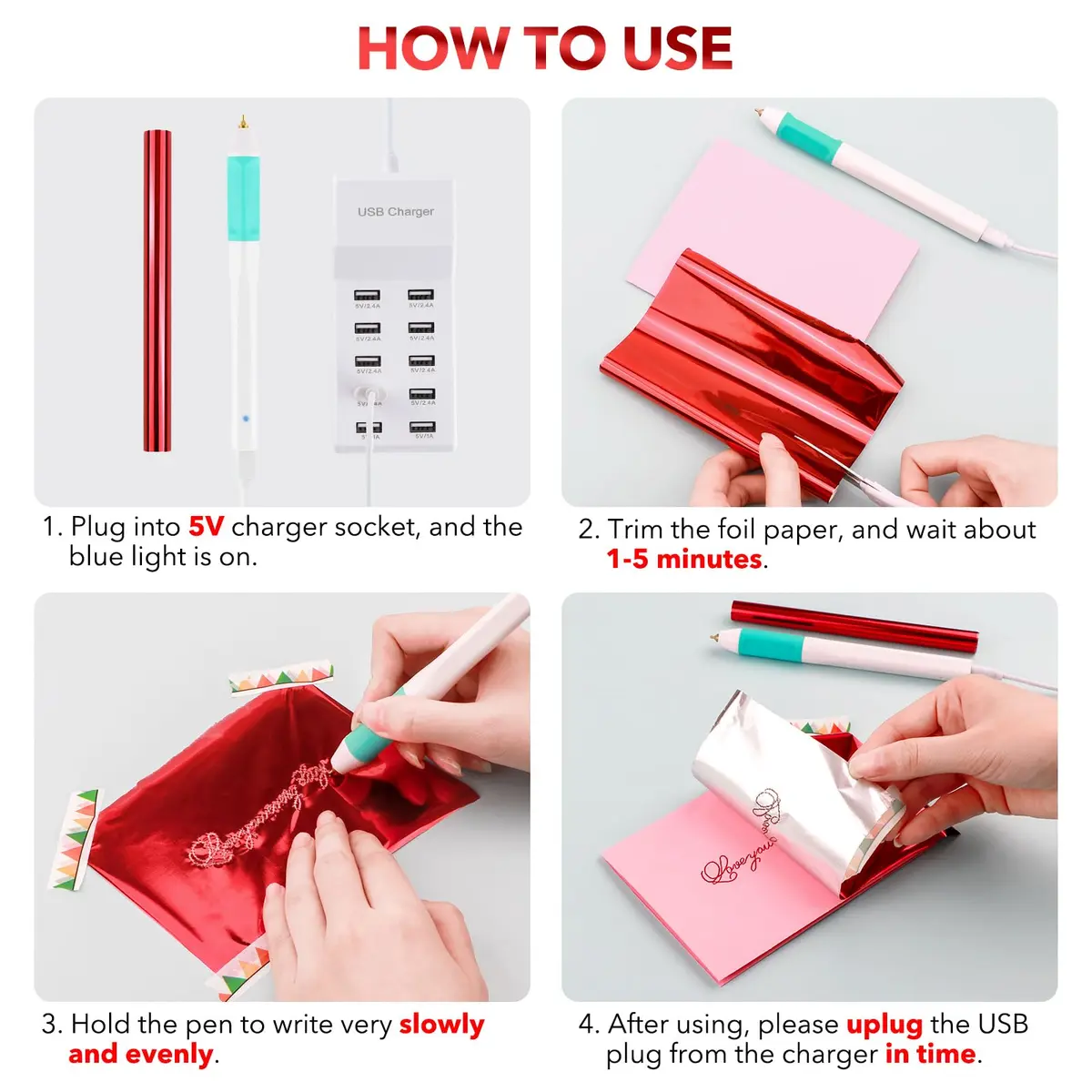 CYFUN DESIGN Heated Foil Pen Set with Gold Foil Roll & USB Cable | Crafting & Card Making Tool - view 6