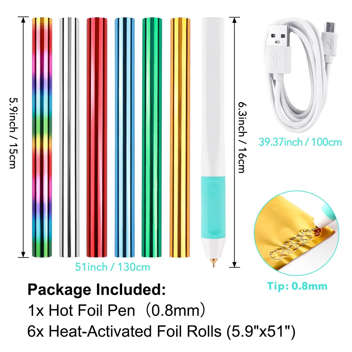 CYFUN DESIGN Heated Foil Pen Set with Gold Foil Roll & USB Cable | Crafting & Card Making Tool - view 2