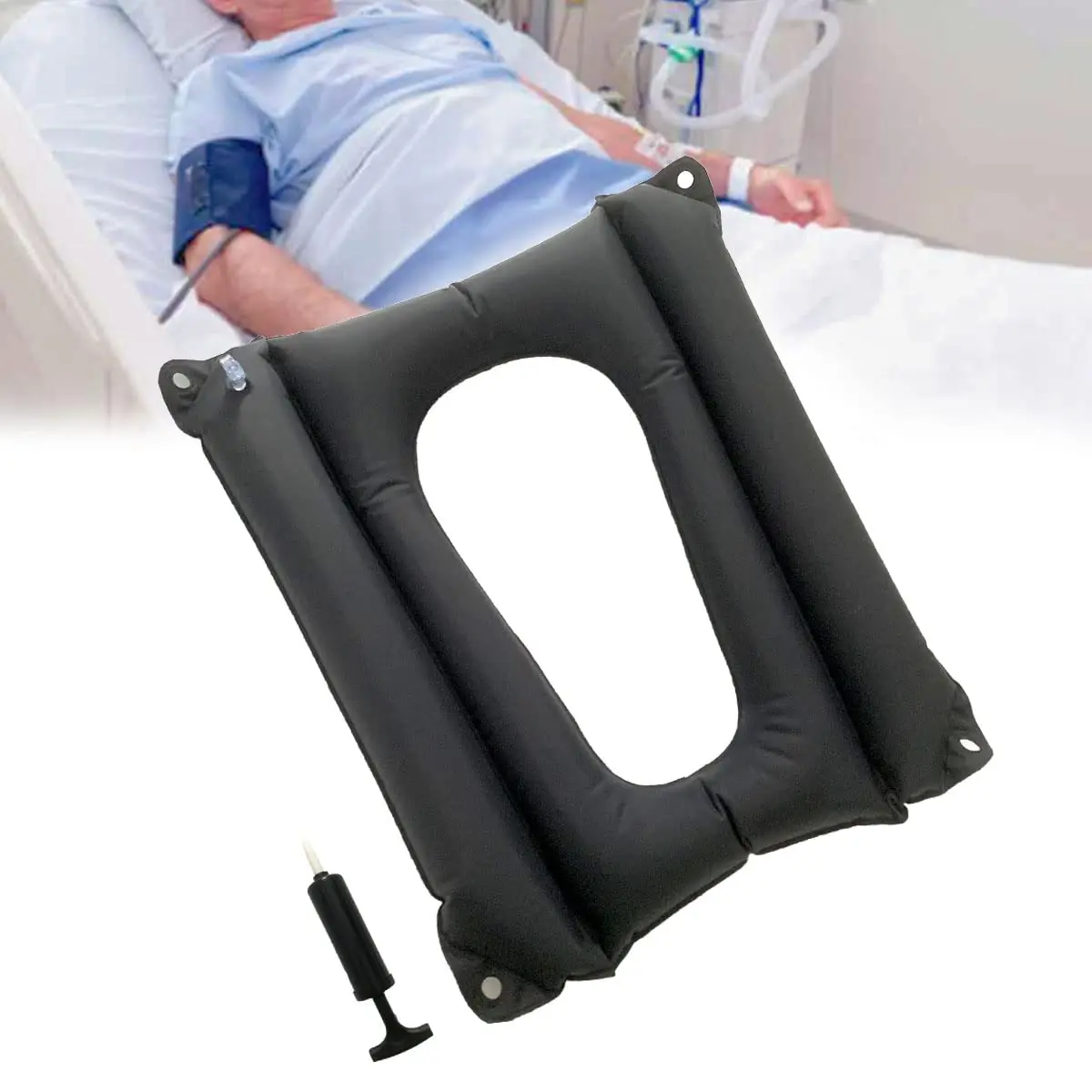 MESINURS Bedridden Inflatable Cushion 18x16x14 in | Breathable Square Pad for Elderly & Disabled - main product image