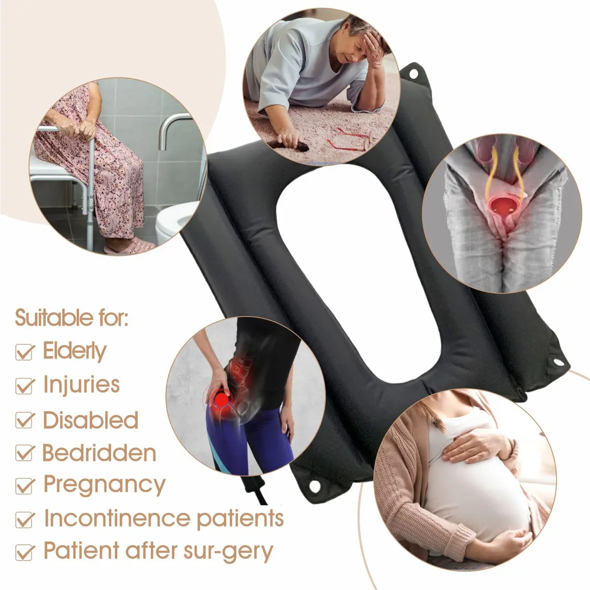 MESINURS Bedridden Inflatable Cushion 18x16x14 in | Breathable Square Pad for Elderly & Disabled - view 3