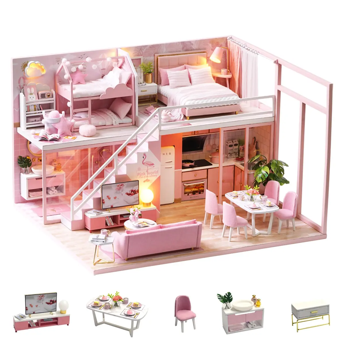 Flever "Meeting Your Sweet" DIY Miniature Dollhouse Kit with Furniture & Dust Cover, 1:32 Scale | Ages 14+ - main product image