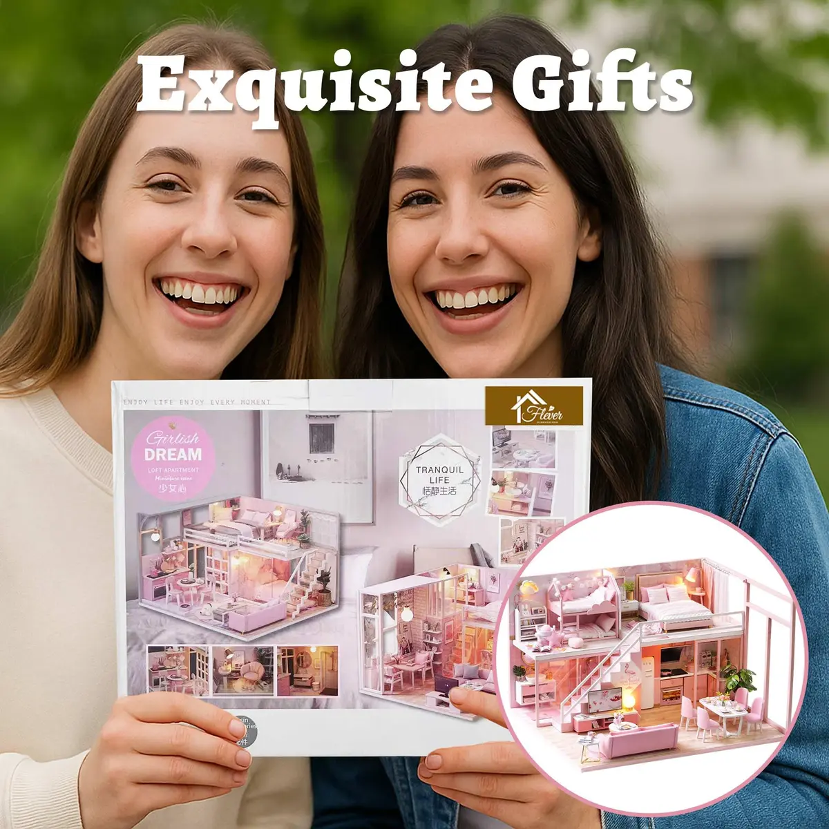 Flever "Meeting Your Sweet" DIY Miniature Dollhouse Kit with Furniture & Dust Cover, 1:32 Scale | Ages 14+ - view 8