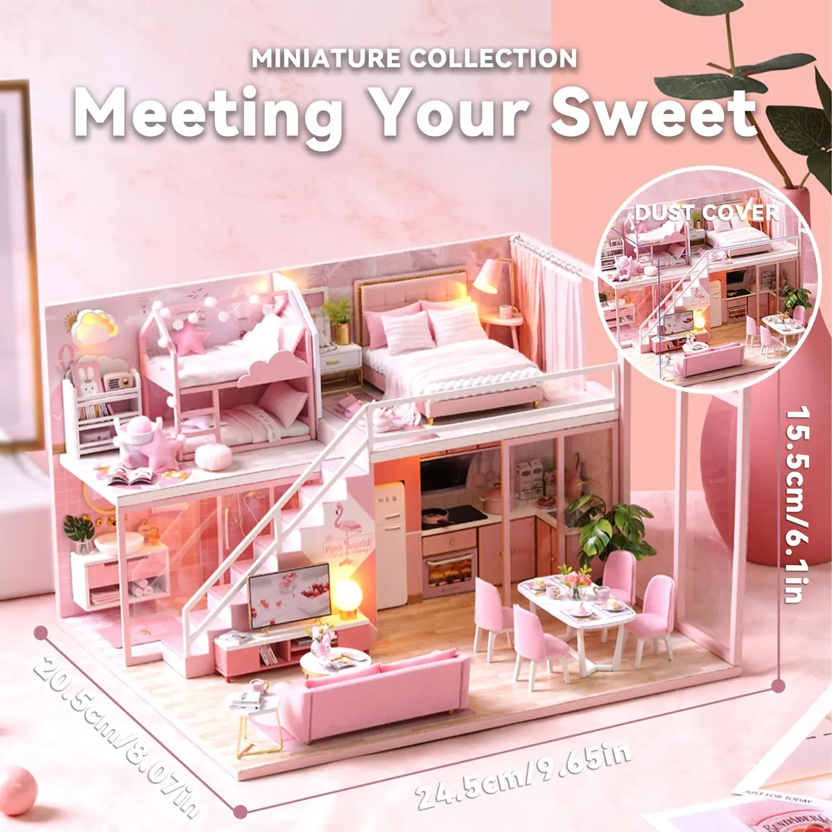 Flever "Meeting Your Sweet" DIY Miniature Dollhouse Kit with Furniture & Dust Cover, 1:32 Scale | Ages 14+ - view 2