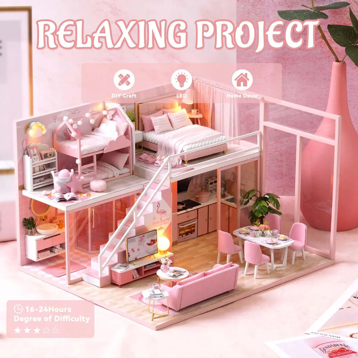 Flever "Meeting Your Sweet" DIY Miniature Dollhouse Kit with Furniture & Dust Cover, 1:32 Scale | Ages 14+ - view 4