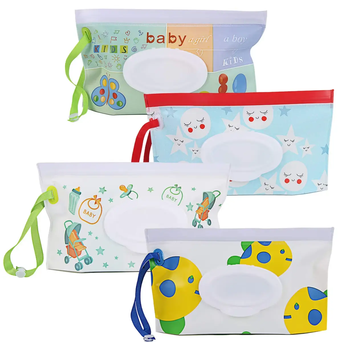 FEBSNOW 4 Pack Baby Wipe Dispenser, Portable Wet Wipe Holder Container 24cm (9.5in) | Reusable & Refillable for On-the-Go - main product image