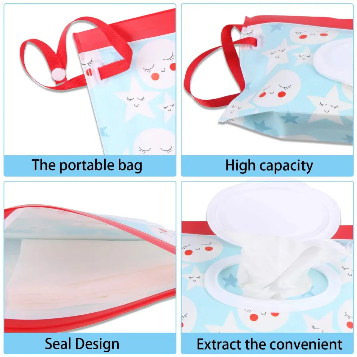 FEBSNOW 4 Pack Baby Wipe Dispenser, Portable Wet Wipe Holder Container 24cm (9.5in) | Reusable & Refillable for On-the-Go - view 2