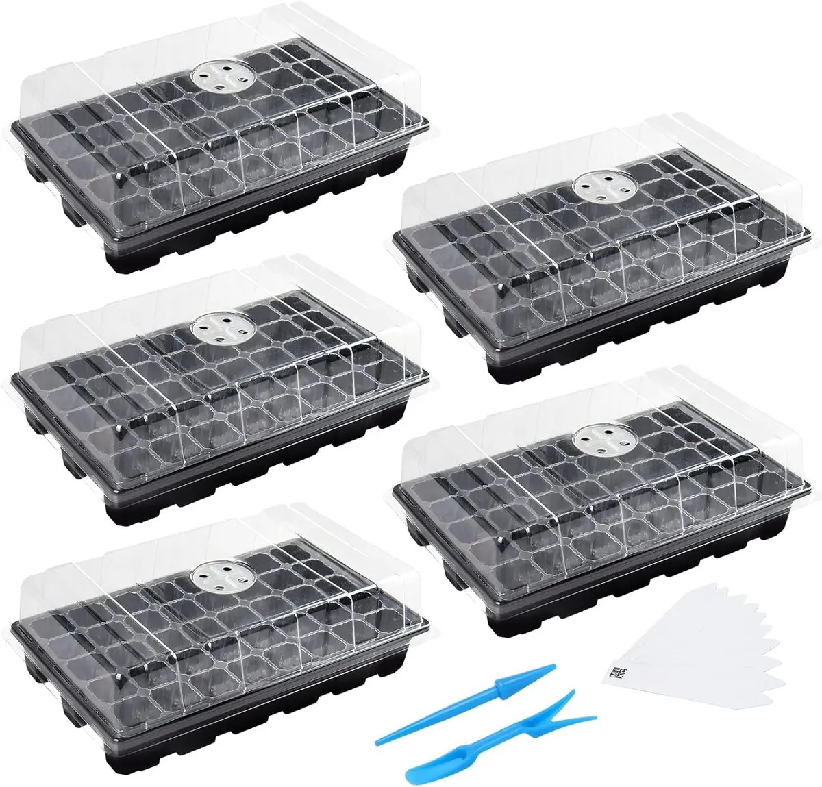 MIXC 5 Pack Seed Starter Tray with Dome & Tools, 200 Cells Total (40 Cells/Tray) | Mini Propagator Greenhouse Grow Kit - main product image