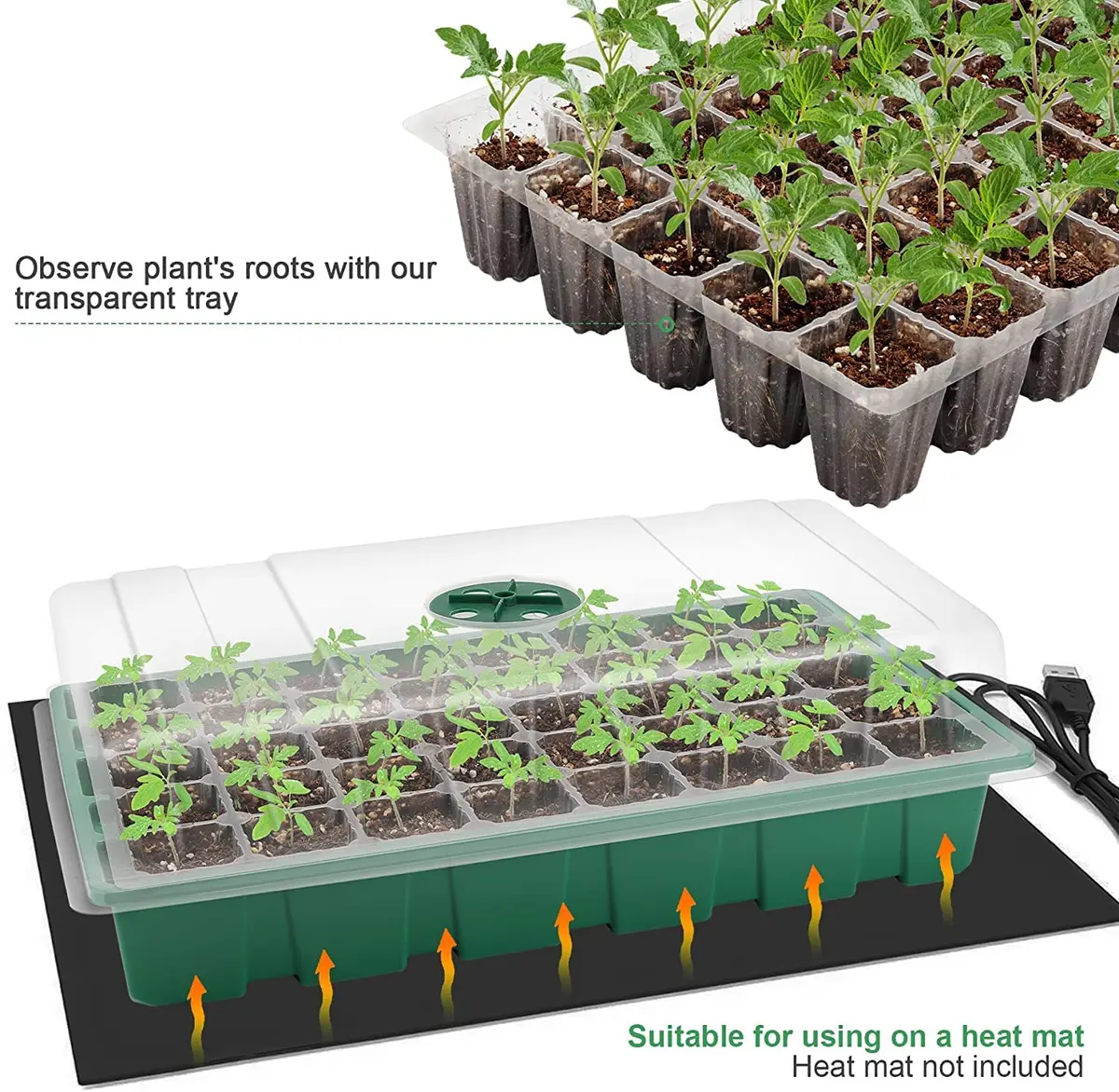 MIXC 5 Pack Seed Starter Tray, 40-Cell 5-Pack | Transparent Plastic Germination Kit for Indoor & Outdoor Gardening - view 3