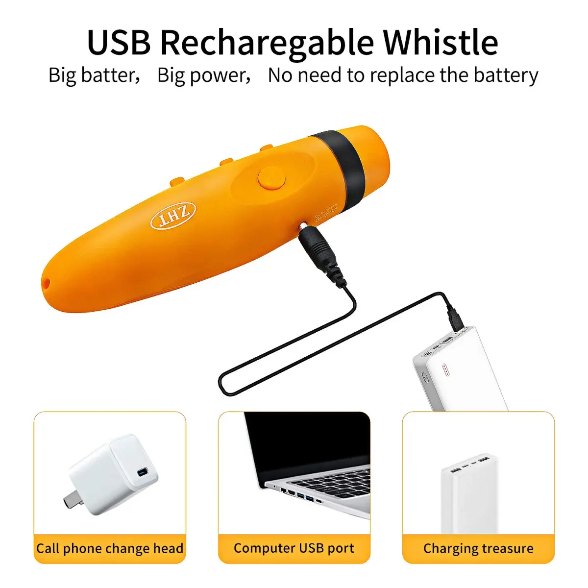 ZHT Electronic Whistle with USB Charging, 3-Tone 120dB, Yellow | Referee & Coach Loud Safety Whistle with Lanyard - view 3