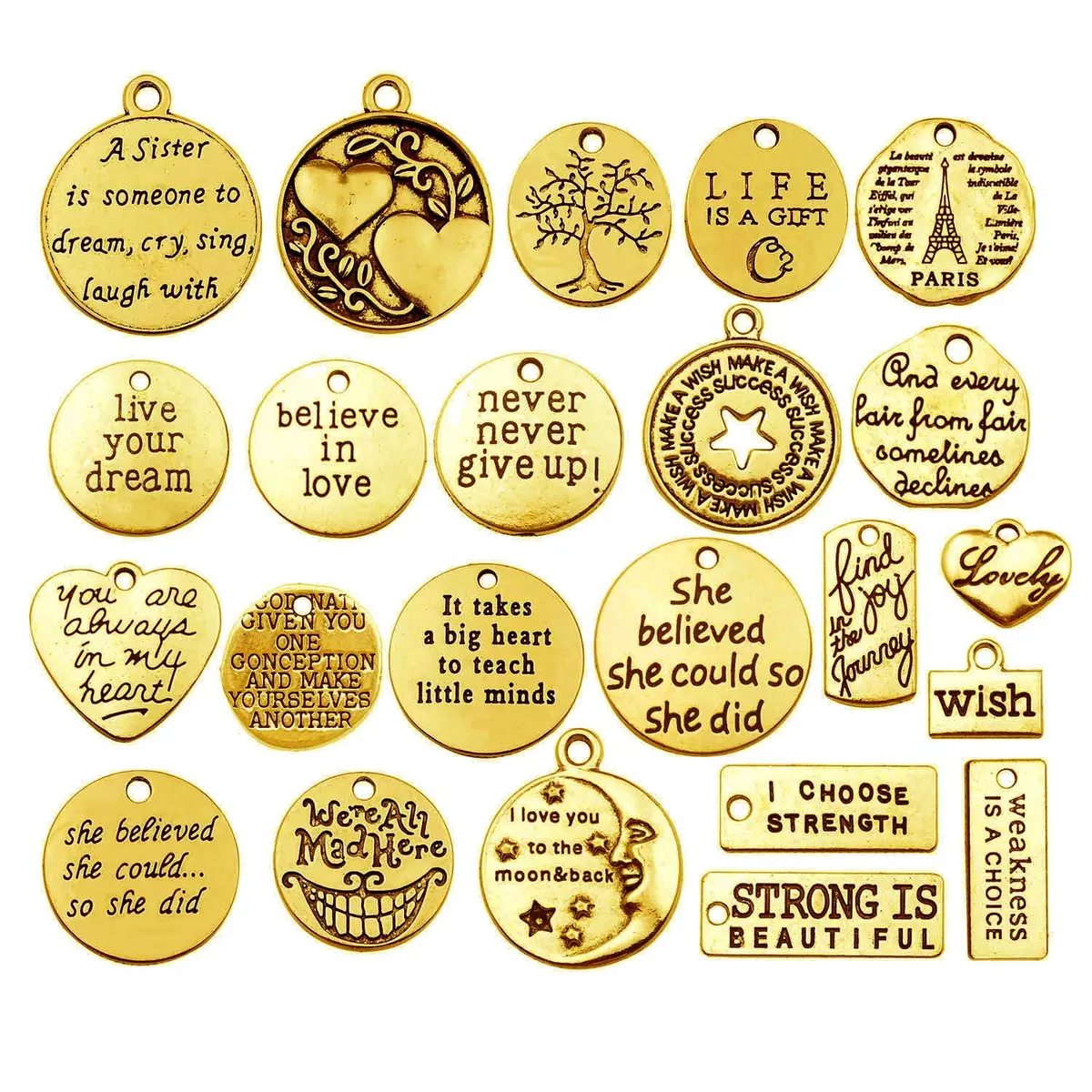 WOCRAFT Antique Gold 40pcs Inspirational Message Charms | Jewelry Making Supplies - main product image