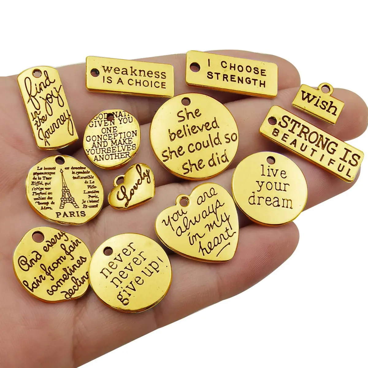 WOCRAFT Antique Gold 40pcs Inspirational Message Charms | Jewelry Making Supplies - view 3