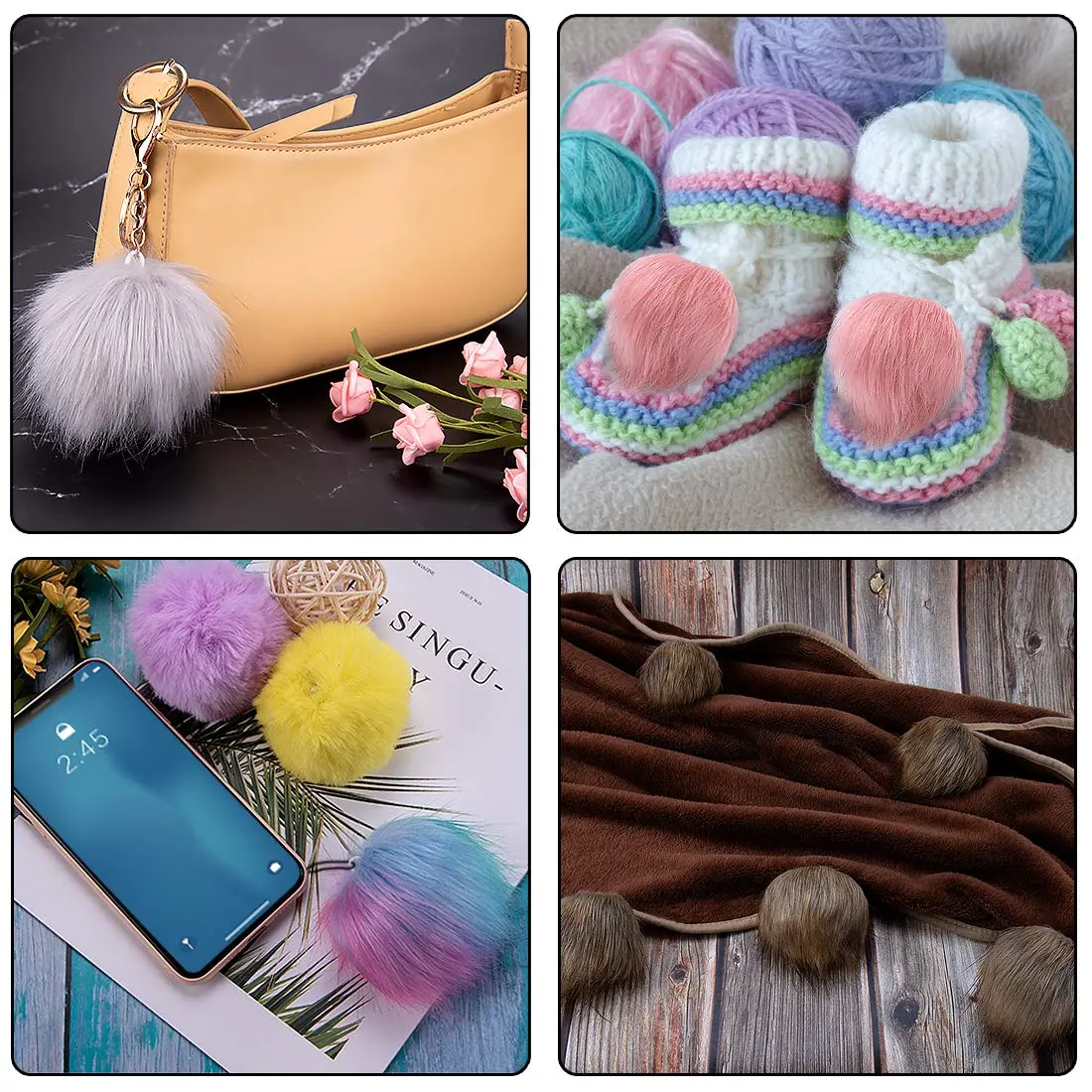SIQUK Faux Fur Pom Pom Balls 10 cm | 23 Bright Colors for Craft & Decoration - view 5