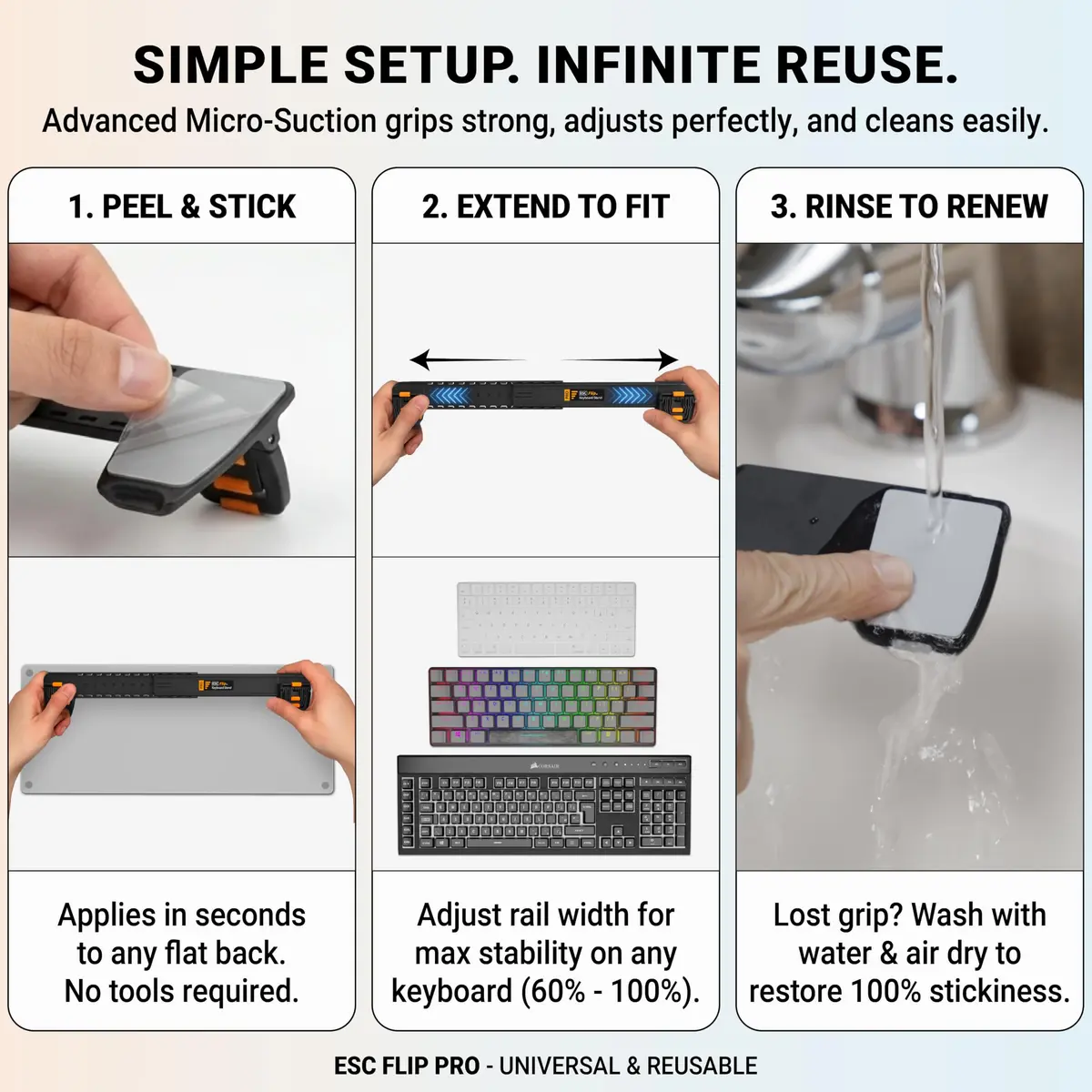 GPG2 ESC Flip PRO Keyboard Stand for Desk – Extendable Width, 4 Adjustable Angles, Compatible with Apple Magic Keyboard & Full-Size Models - view 4