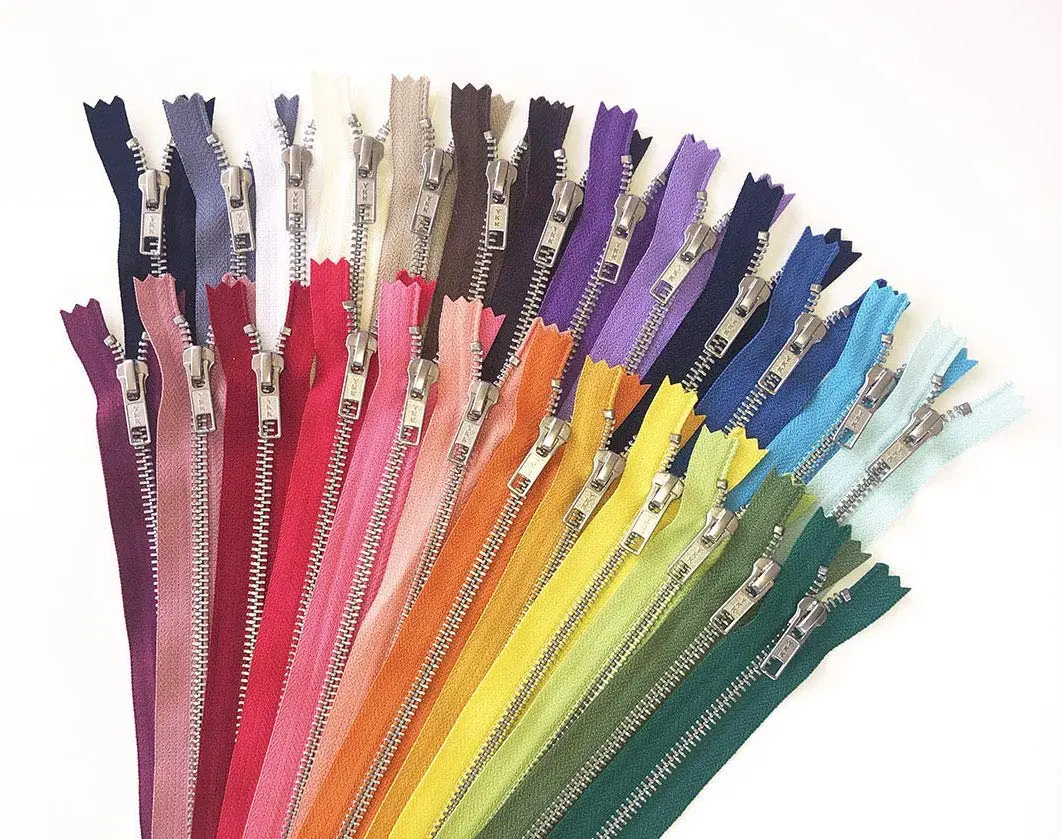 Craftbot Metal Zippers - 25 Assorted Color Pack - Silver Aluminum Zips - 8 inch Zips - main product image