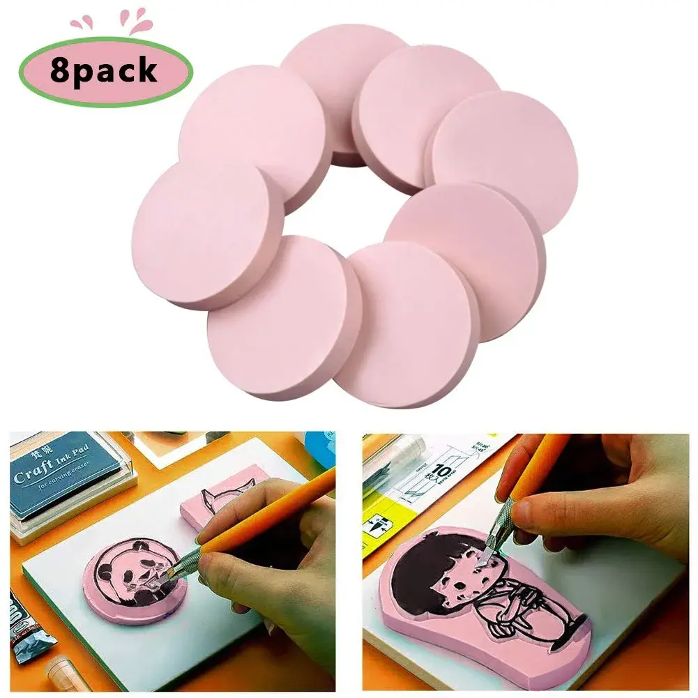 XoreArt Pink Rubber Carving Blocks for Stamps, 2"x2" (5.08cm x 5.08cm) - 8 Pcs - view 2