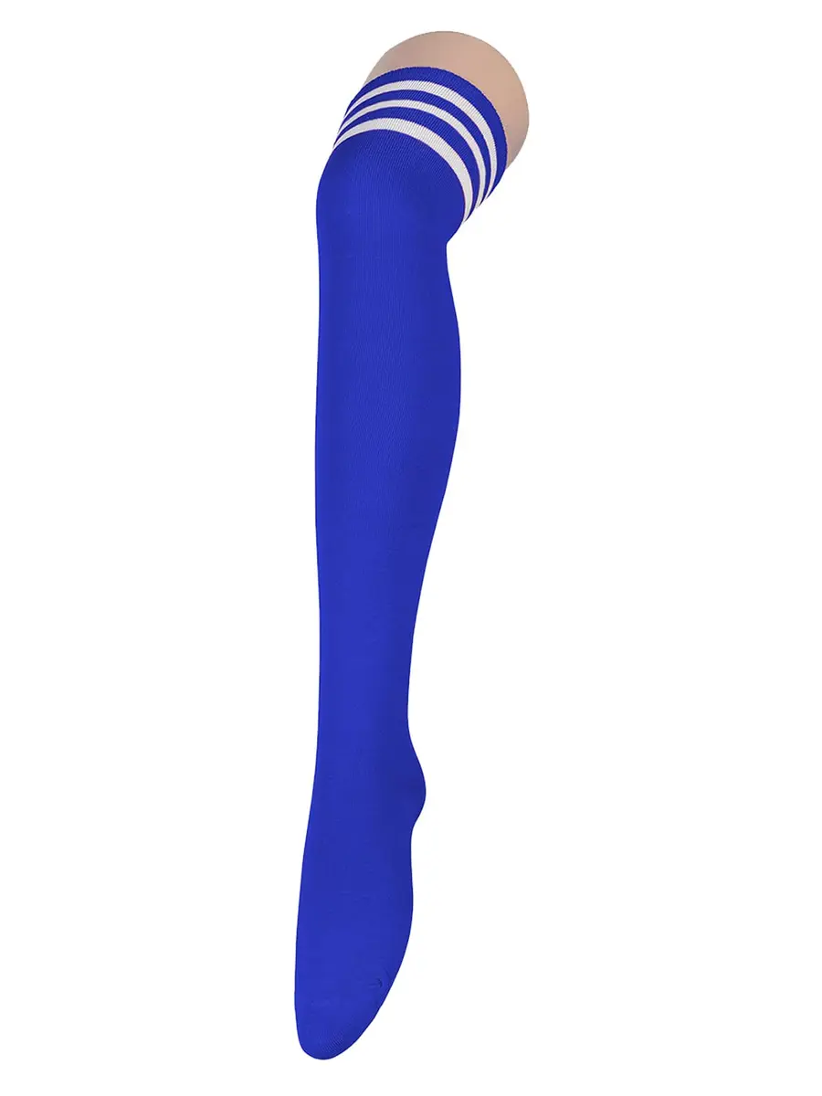 Zando Thigh High Socks for Women | Blue & White Stripes, One Size, Cosplay & Casual Wear - main product image