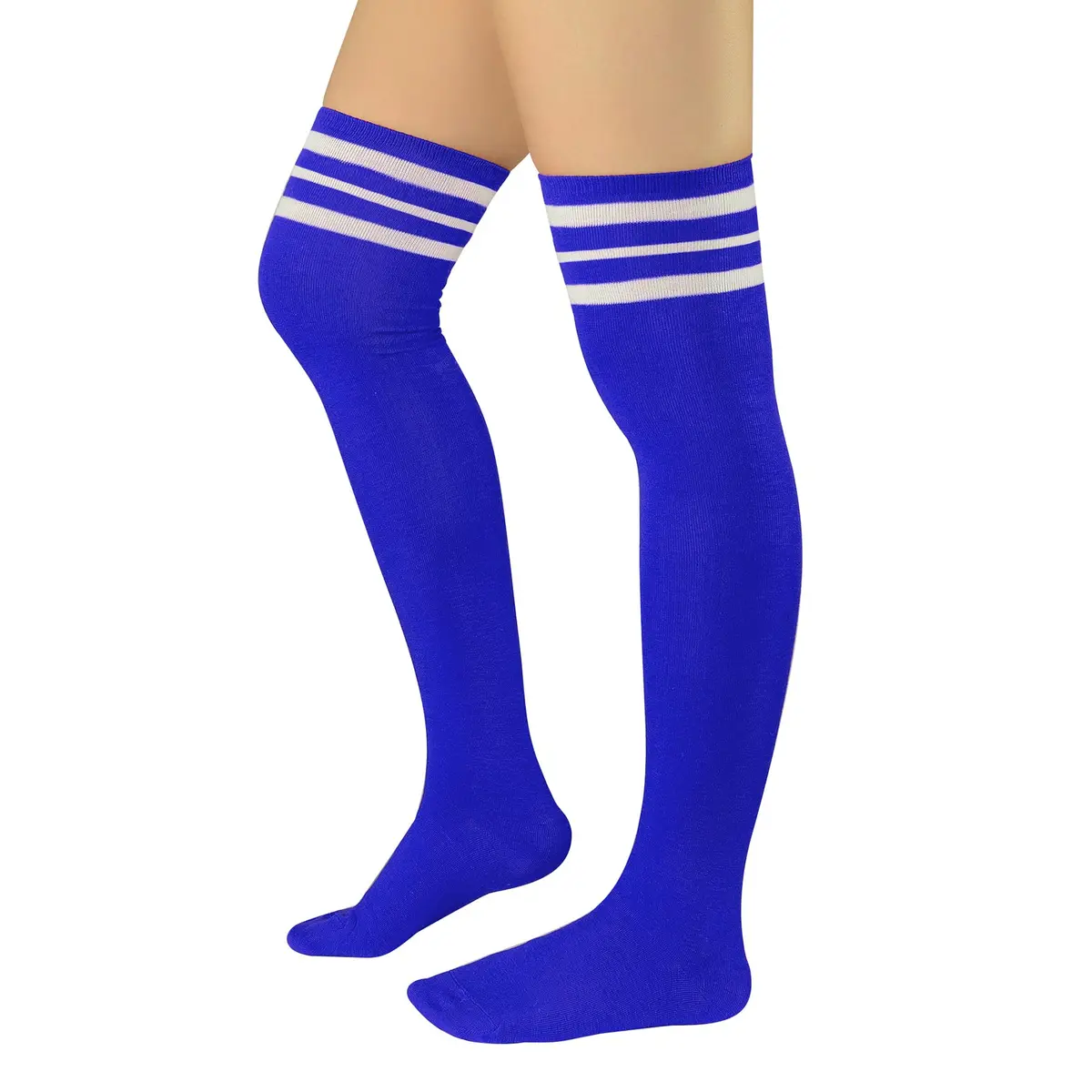 Zando Thigh High Socks for Women | Blue & White Stripes, One Size, Cosplay & Casual Wear - view 2