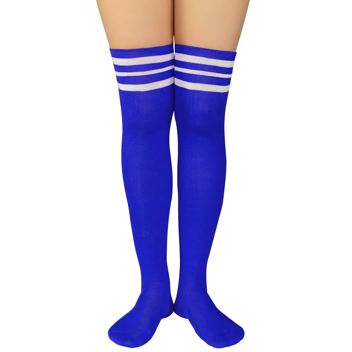 Zando Thigh High Socks for Women | Blue & White Stripes, One Size, Cosplay & Casual Wear - view 3