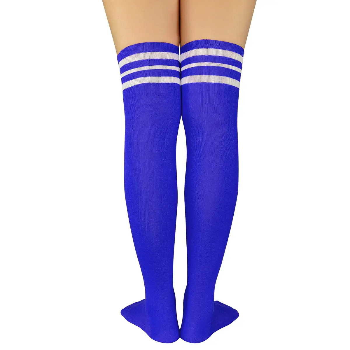 Zando Thigh High Socks for Women | Blue & White Stripes, One Size, Cosplay & Casual Wear - view 4