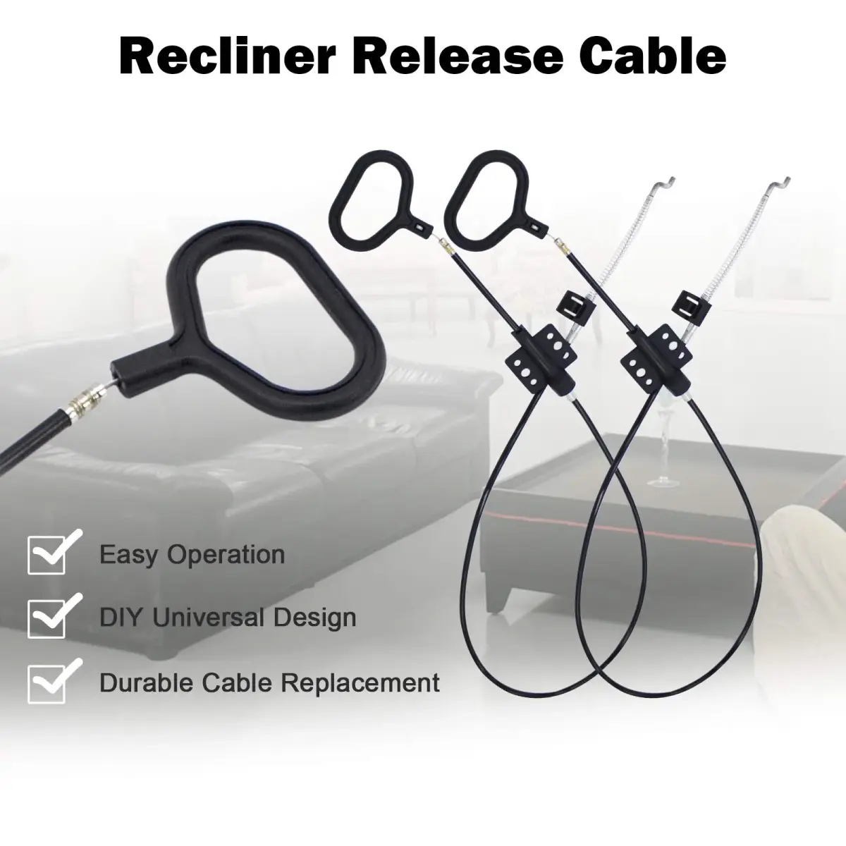 Nonley Black 2 Pack Recliner Cables with D-Ring Handle | Easy Install Sofa Replacement Parts - view 5