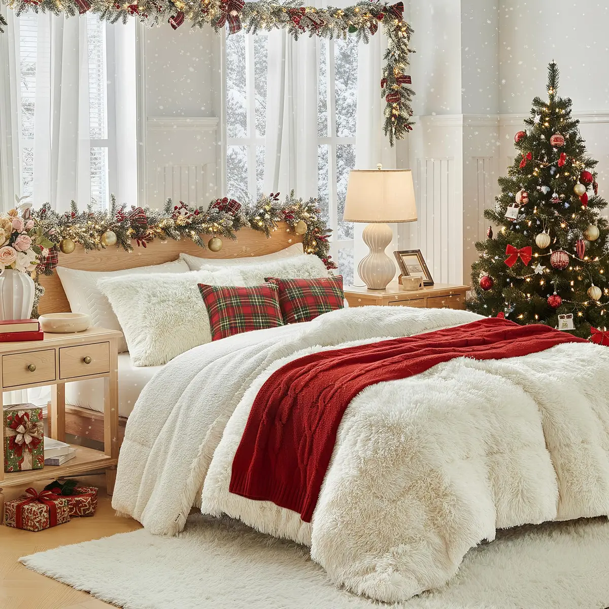 UOZZI BEDDING Faux Fur Shaggy Comforter Queen 90x90 in Cream White | Ultra Soft & Warm - main product image