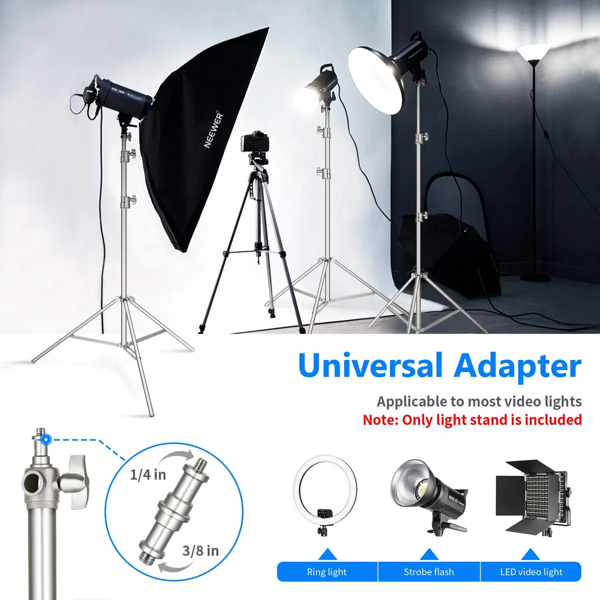 NEEWER 118"/3m Stainless Steel Light Stand, Spring Cushioned Heavy Duty | Adjustable & Durable - view 5