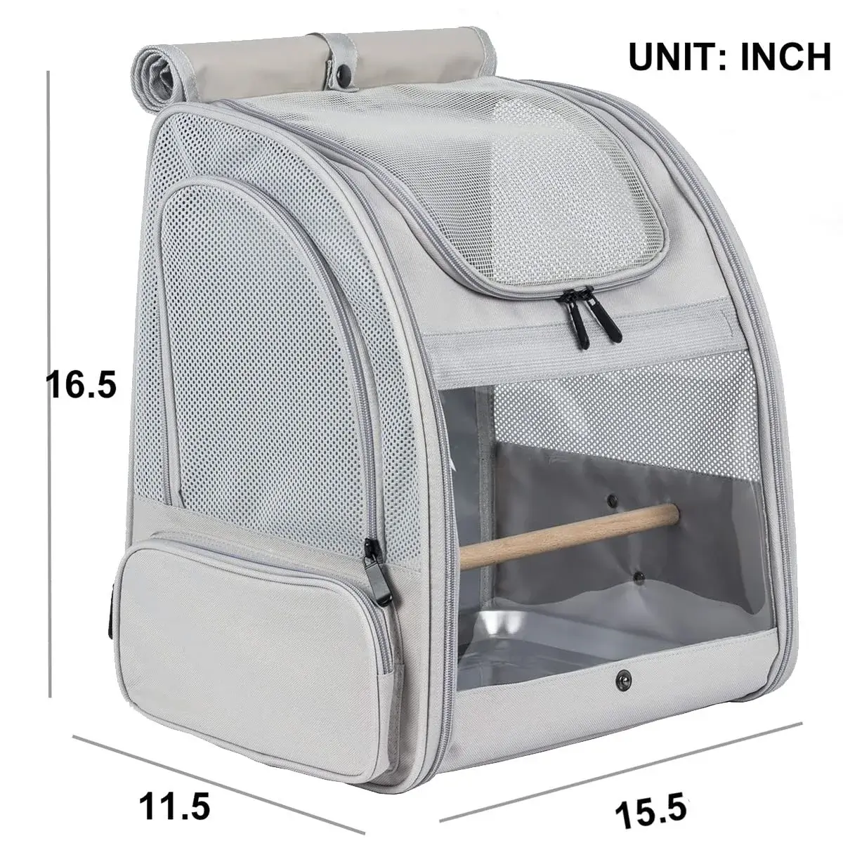 ORIZZP Bird Backpack Travel Carrier with Stand Perch & Shade Cover, Airline Approved Grey 38cm (15 inch) | Bird Backpack for Travel & Hiking - view 2