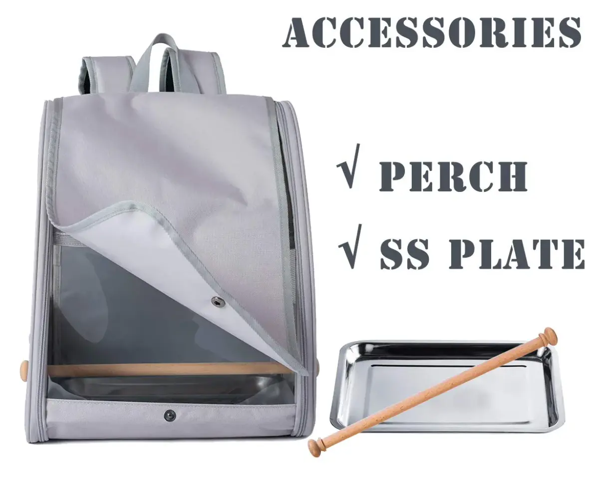 ORIZZP Bird Backpack Travel Carrier with Stand Perch & Shade Cover, Airline Approved Grey 38cm (15 inch) | Bird Backpack for Travel & Hiking - view 3