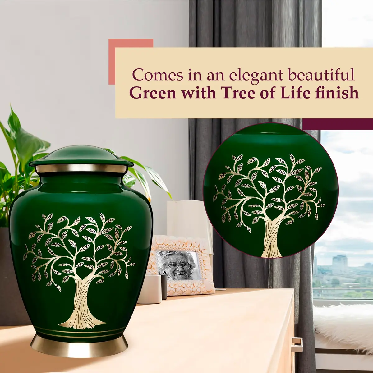 Trupoint Memorials Cremation Urns Tree of Life Large Dark Green | Handcrafted Aluminum Memorial - view 6