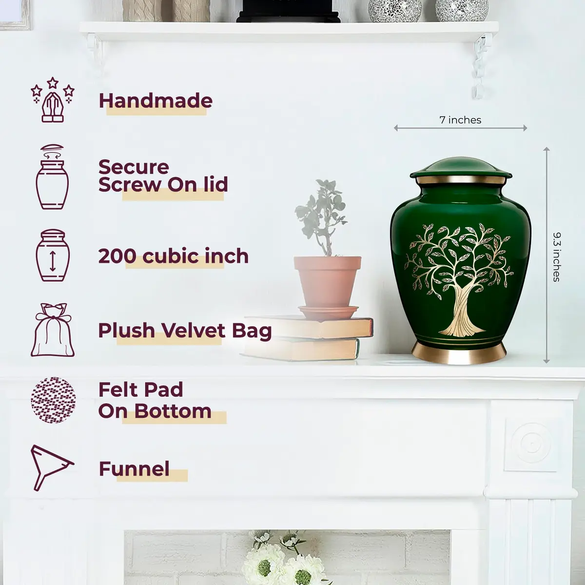 Trupoint Memorials Cremation Urns Tree of Life Large Dark Green | Handcrafted Aluminum Memorial - view 2