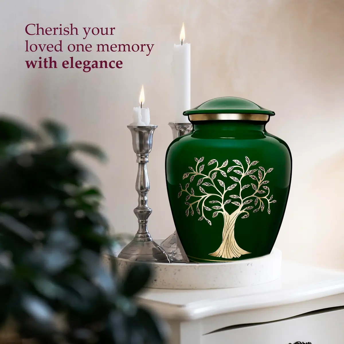 Trupoint Memorials Cremation Urns Tree of Life Large Dark Green | Handcrafted Aluminum Memorial - view 4