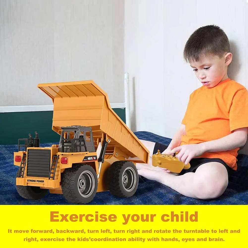 HuiNa 1:18 Scale RC Dump Truck Yellow | 6-Channel Full Functional Metal Construction Toy - view 5