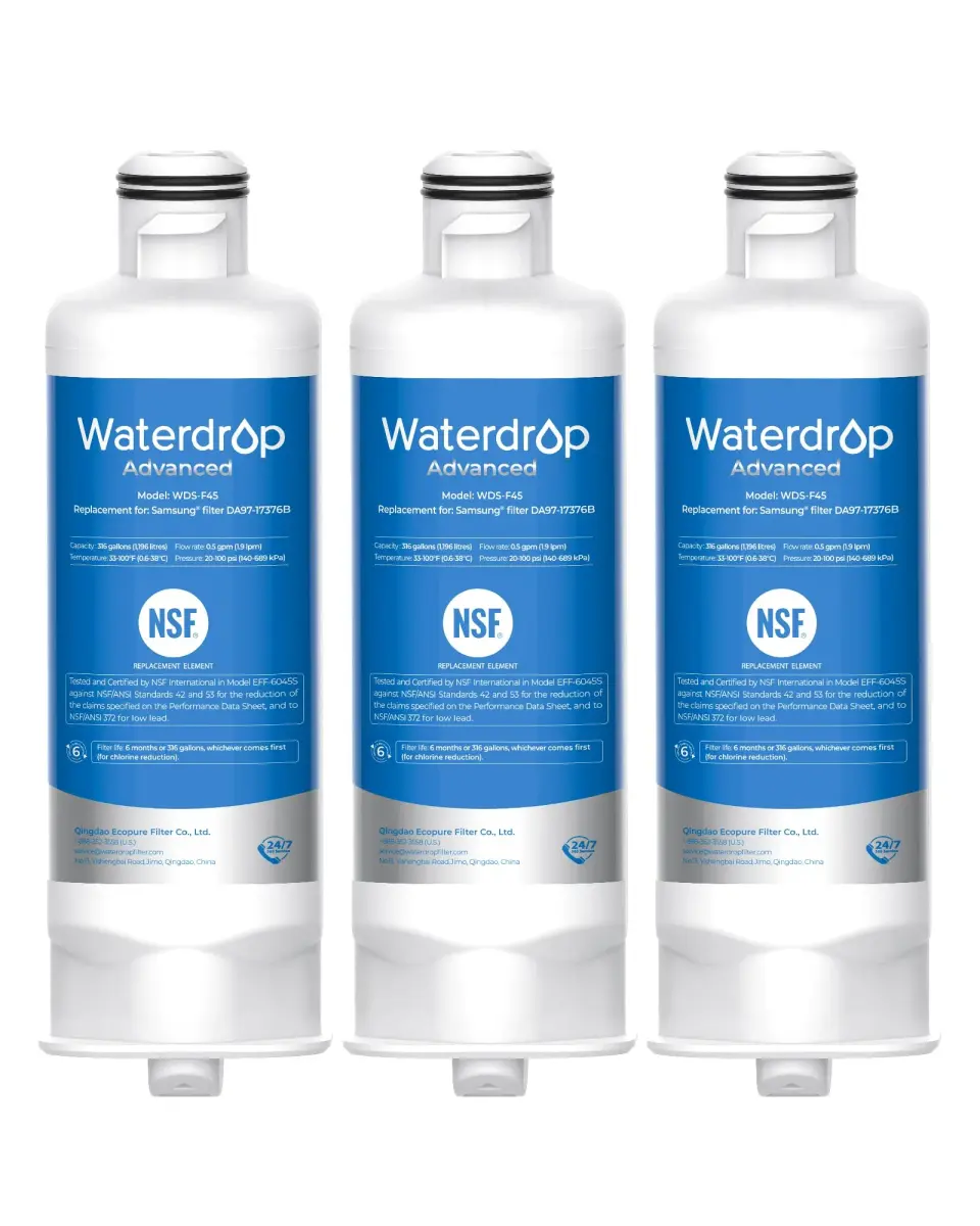 Waterdrop WDS-F45 Refrigerator Water Filter Replacement 3 Pack | NSF Certified for Lead, Mercury Reduction - main product image